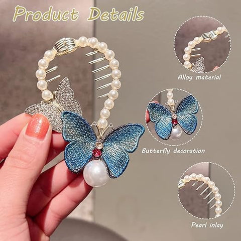 Women Pearl Butterfly Hair Style Clip
